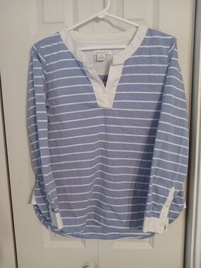 Liz Claiborne Light Blue and White Striped Shirt
